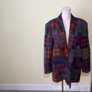 Glenover Women’s Vintage Pink Plaid 90’s Blazer Jacket SZ 14